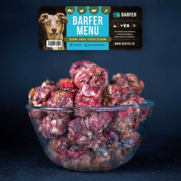 Barfer menu - Vadhús, kacsa és máj zöldséggel 1 kg